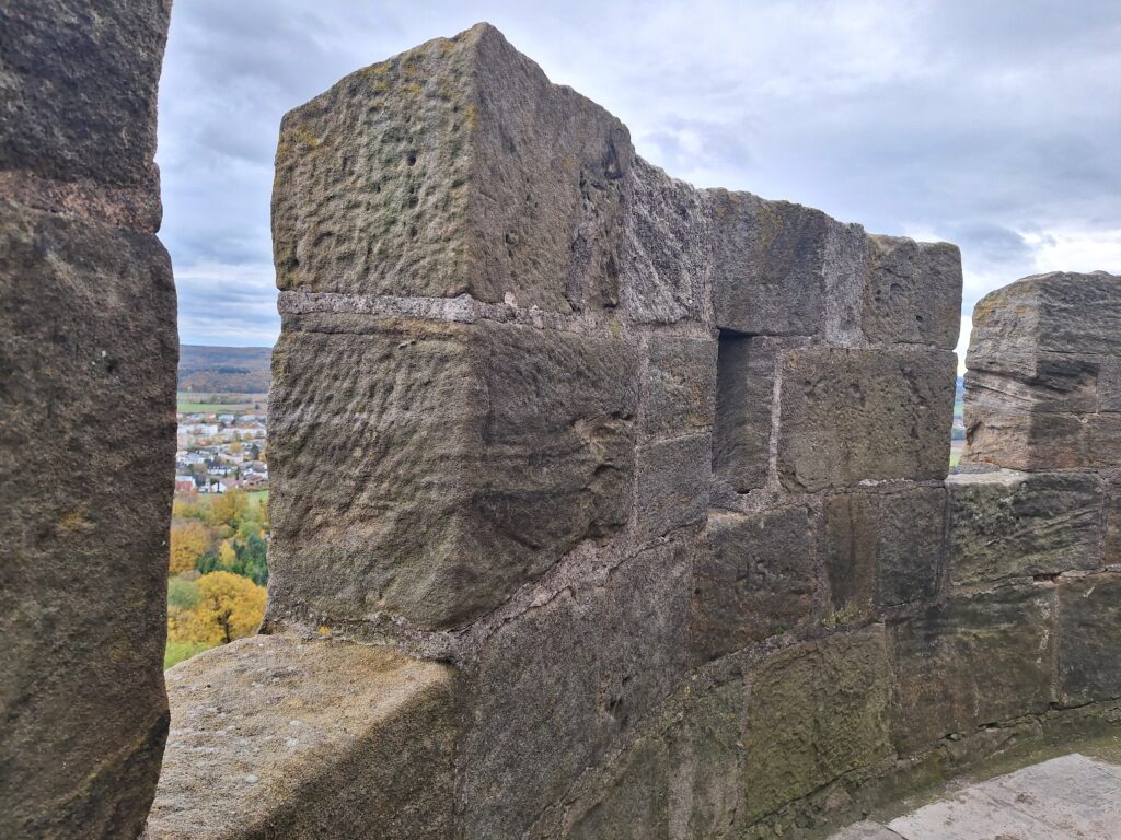 An image of the crenellations at the top of the tower in Altenburg Castle in Bamberg