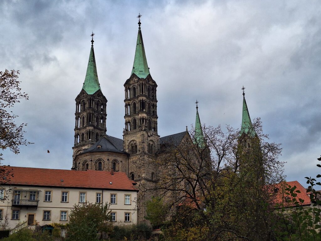 An image of the exterior of the Bamberg cathedral.